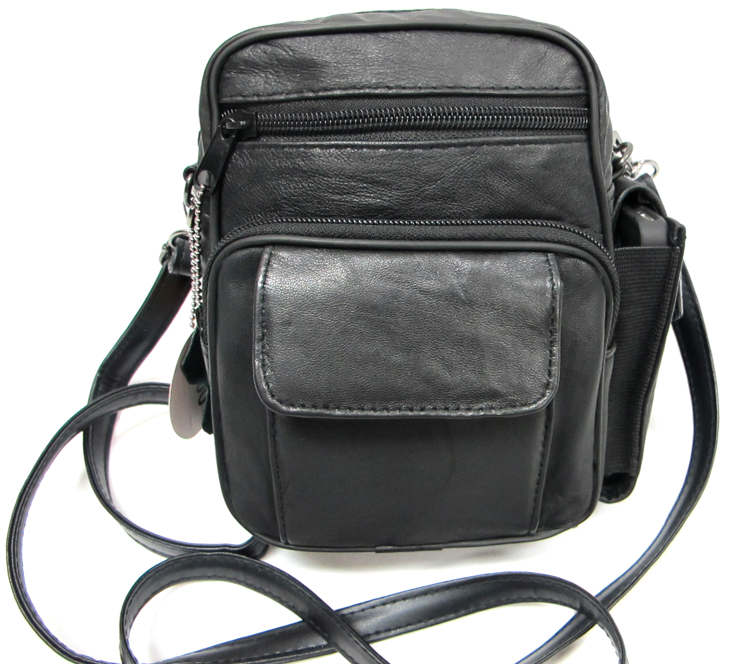 6 Pocket Soft Lambskin Leather Cross Body or Shoulder Bag Light Weight – Black