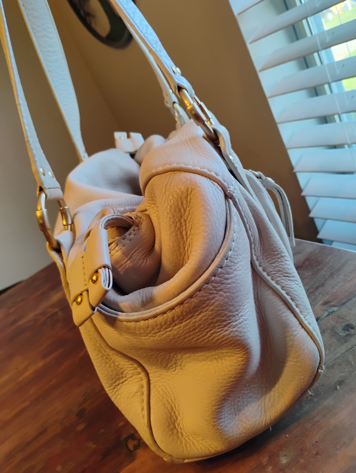 Michael Kors Fulton White Pebbled Leather Studded Satchel Shoulder Bag MK Charm