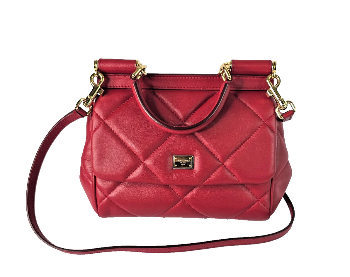 DOLCE & GABBANA Small Sicily Red Leather Top Handle Shoulder Bag Strap w Tags