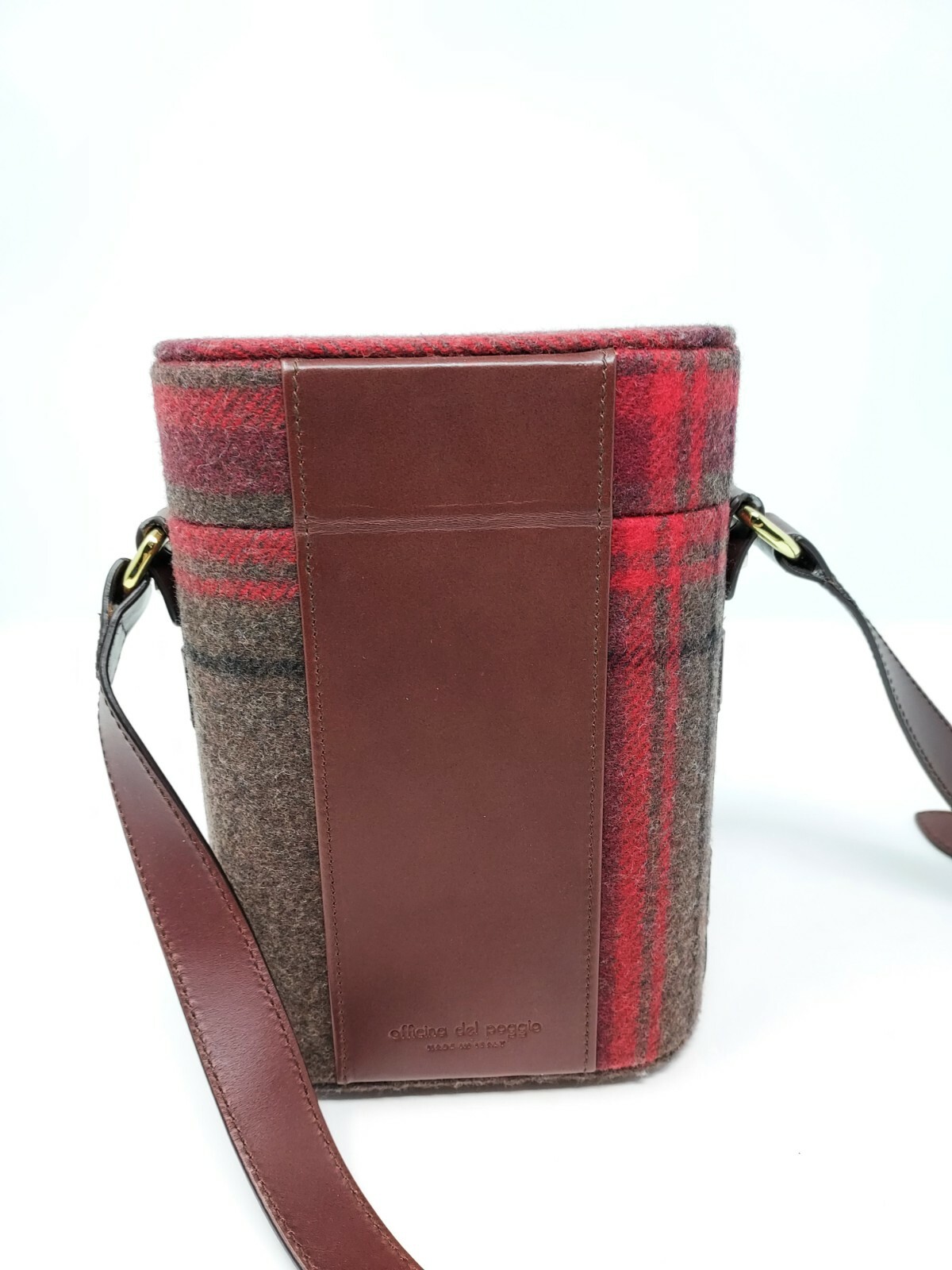 Officina Del Poggio Mini Safari Bag Wool Tartan Red/Brown (18 x 12 x 8 cm)