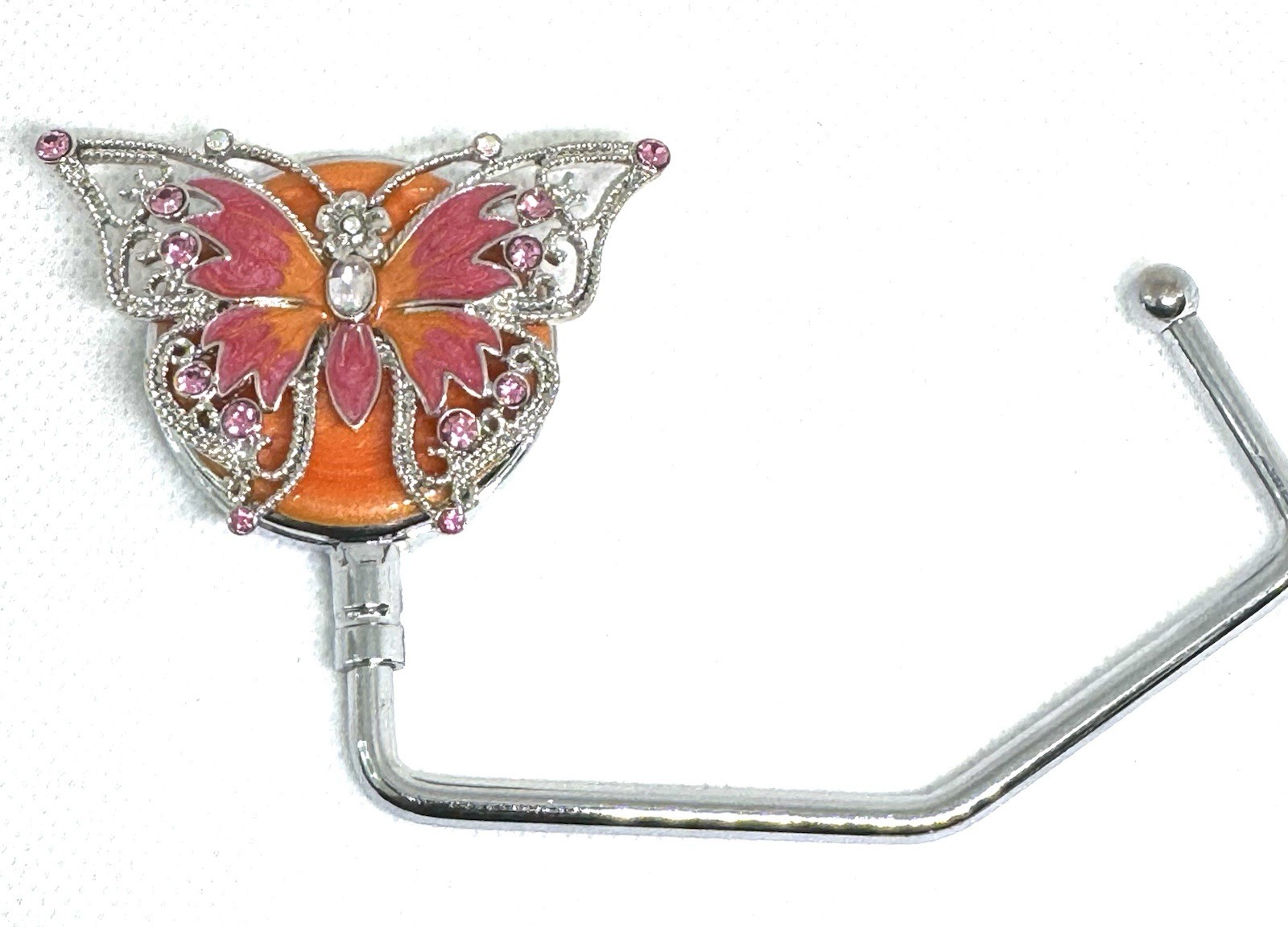 BLING BUTTERFLY PURSE BAG HOOK HOLDER ORANGE PINK FOLDING HANDBAG TABLE HANGER
