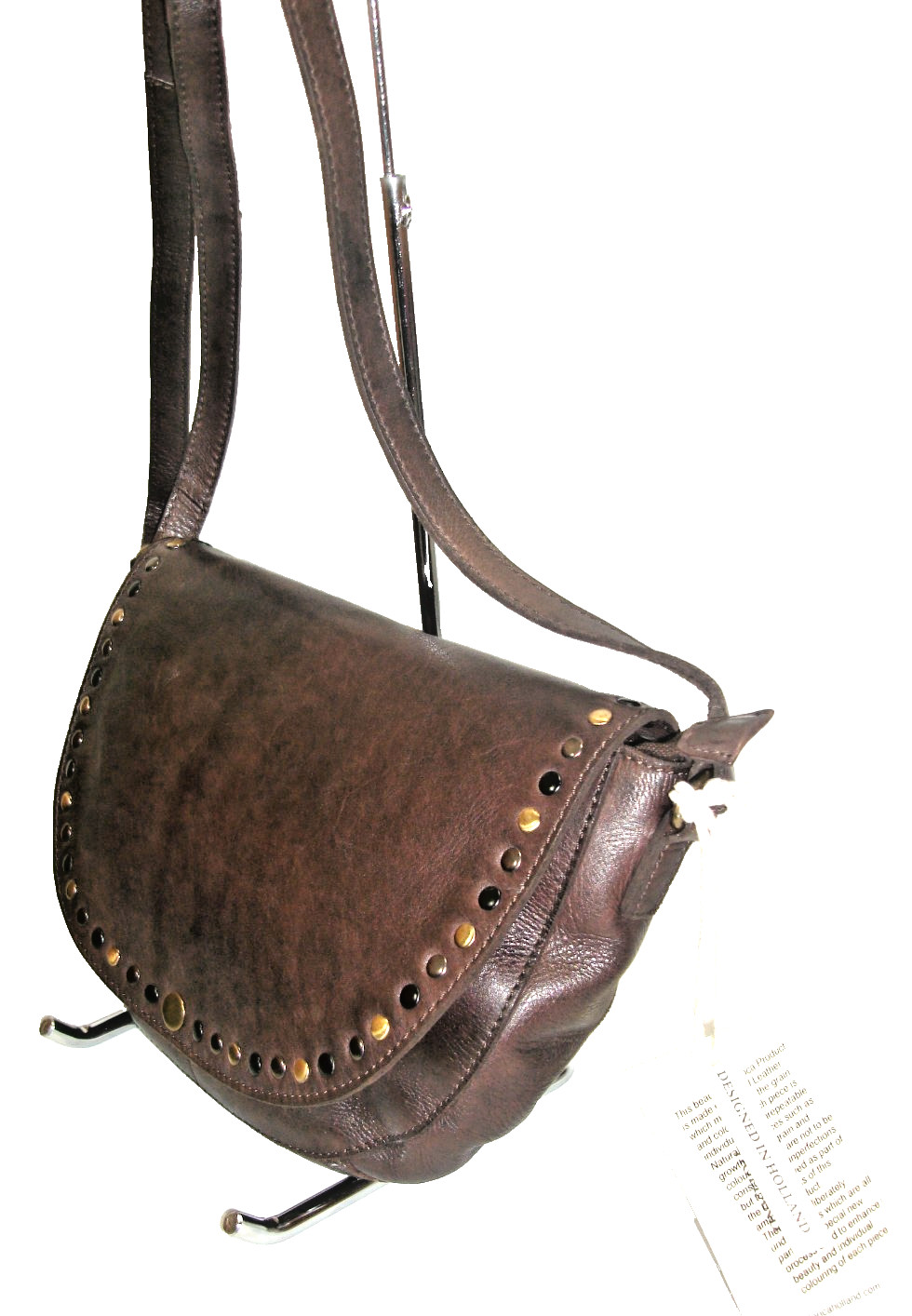 Vilenca Holland Butter Soft Drk Brown Leather Studded Crossbody Shoulder Bag NWT