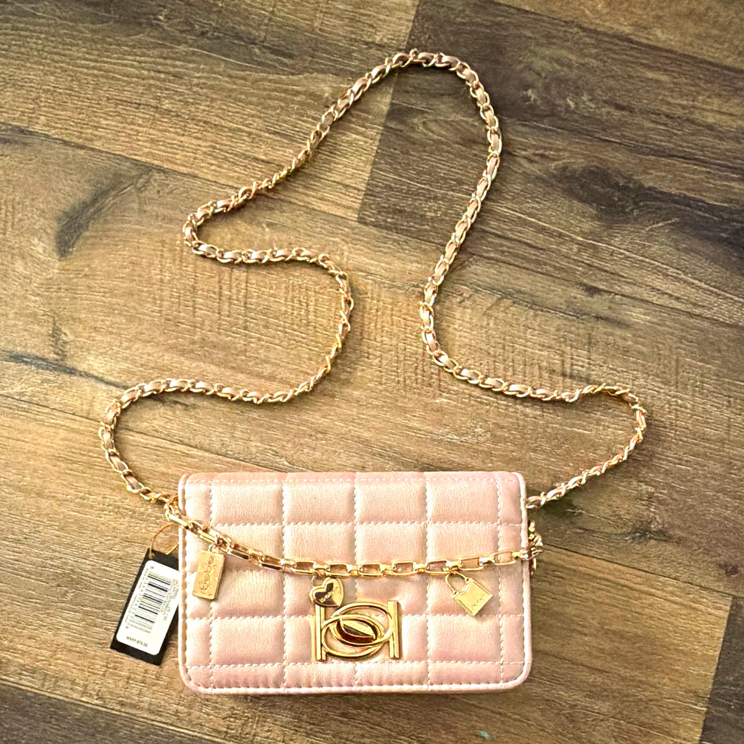 bebe Pink Quilted Small Crossbody Bag Gold Chain Strap Magnetic Closure