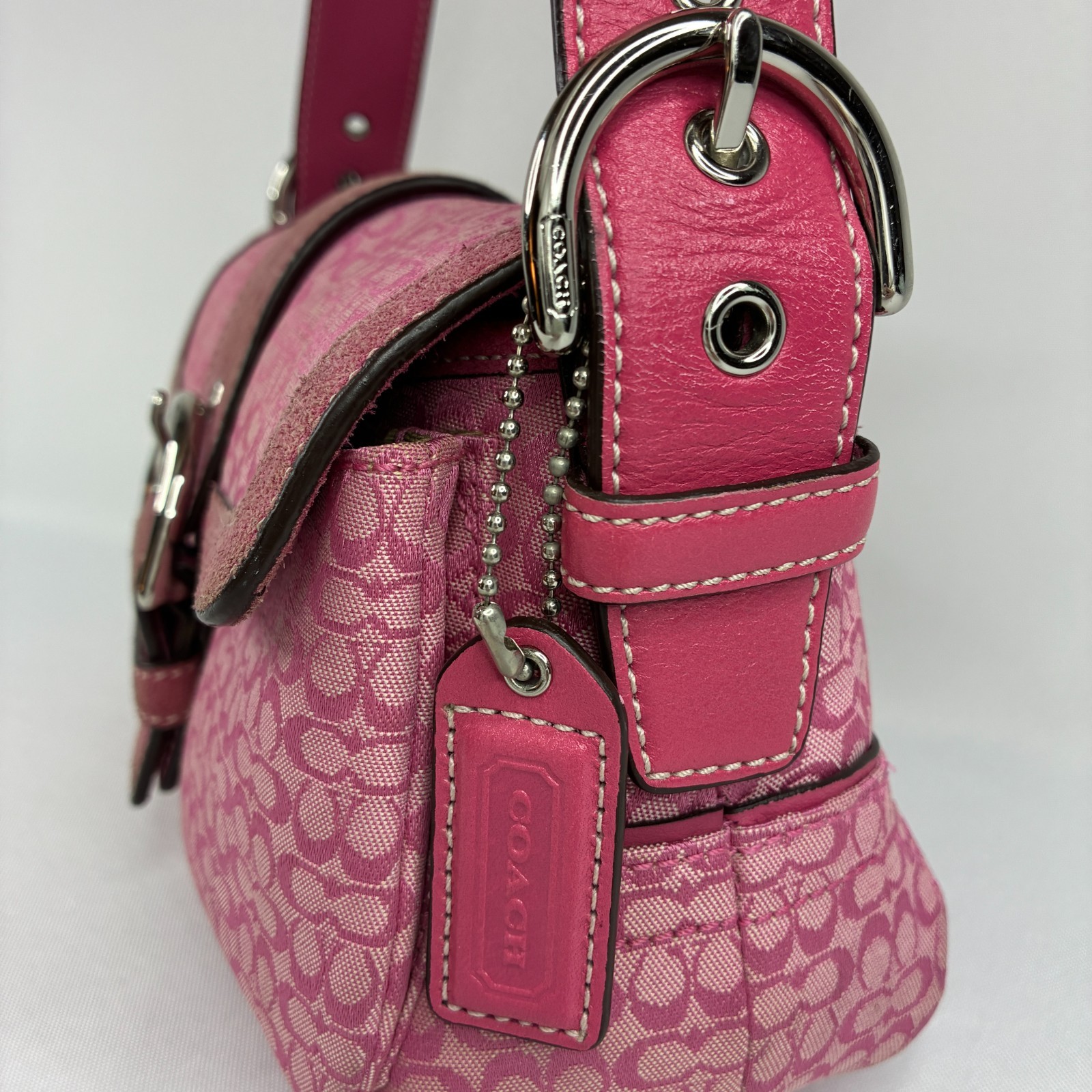 Vintage Coach Pink Soho Signature Shoulder Bag A05U 1444 Purse Hobo Buckles Y2K