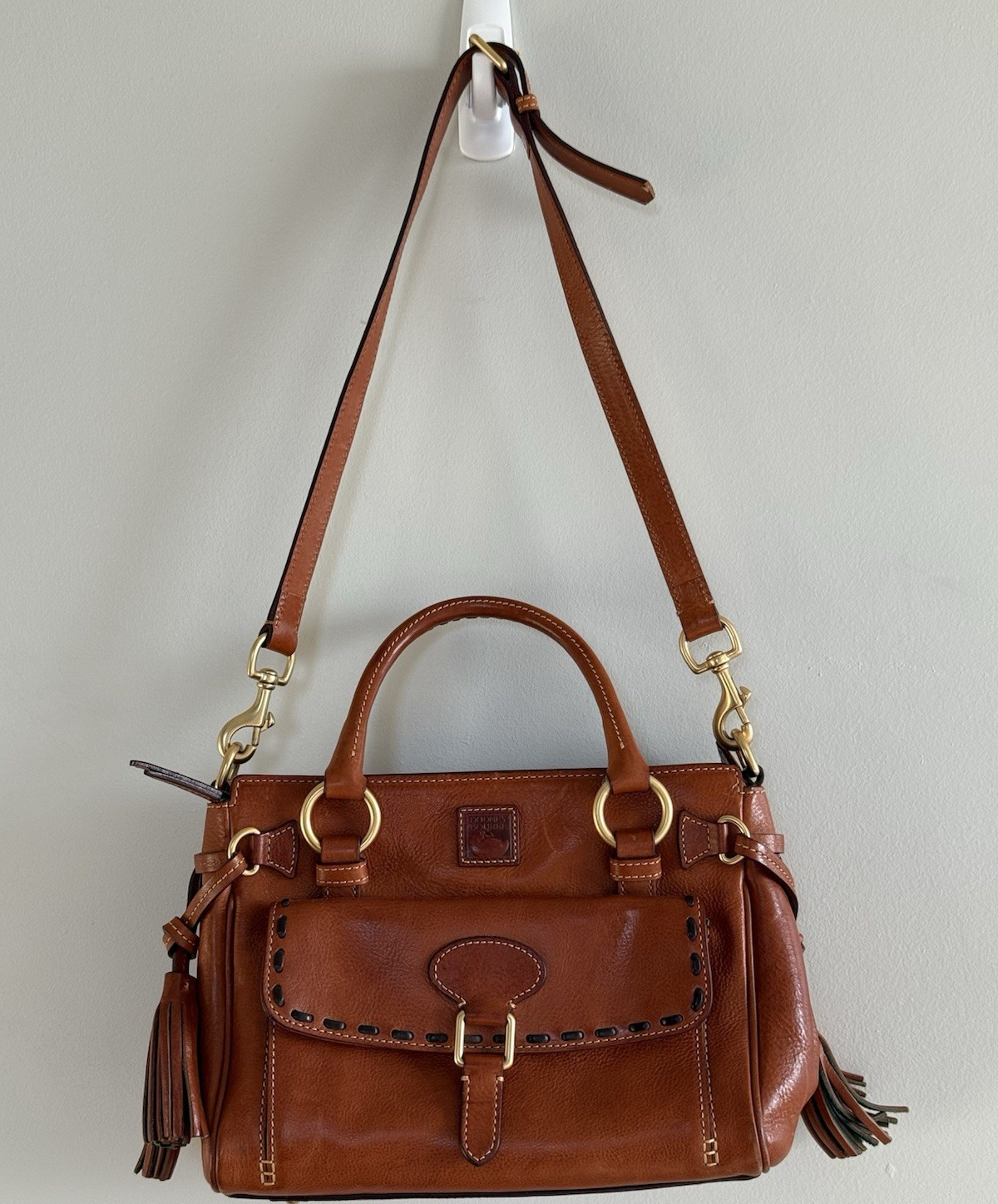 Dooney & Bourke Florentine Toscana Front Pocket Satchel Chestnut with Strap