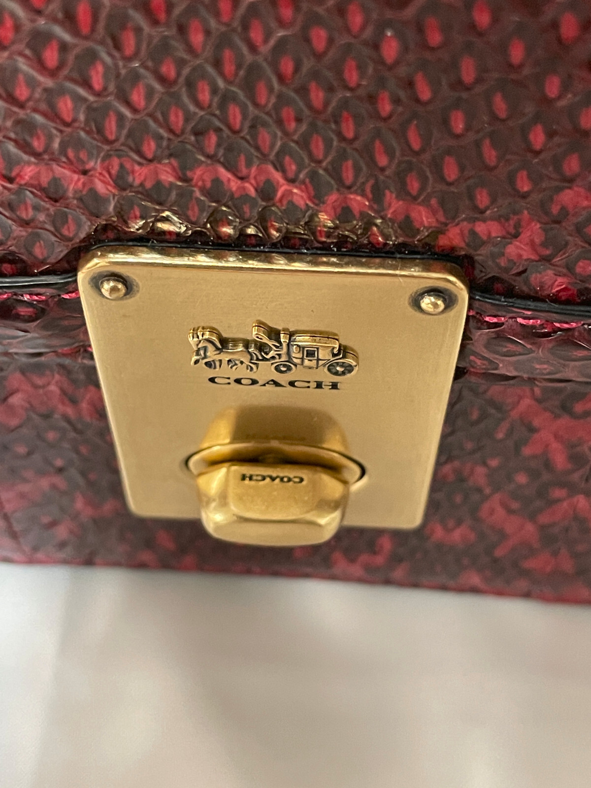 Coach – NWT (Lim. Ed.) $650 Red Full Snakeskin Hutton Shoulder Bag