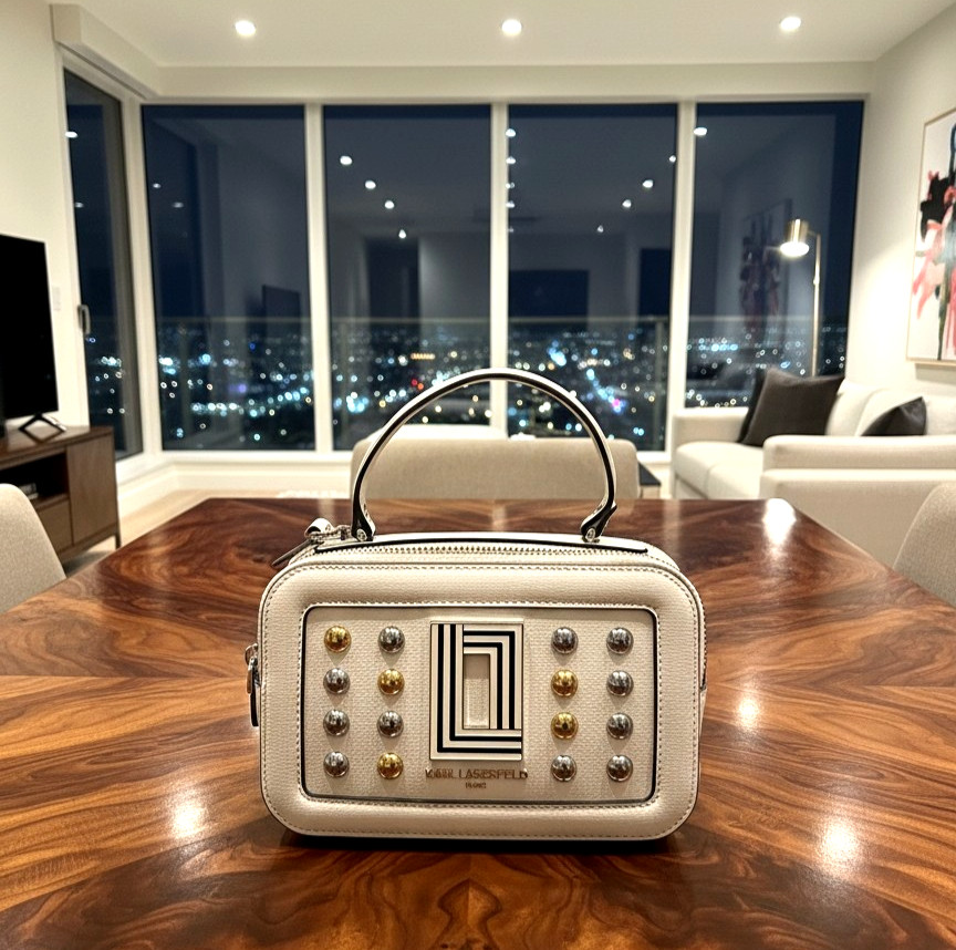 Karl Lagerfeld White Crossbody Bag w/ Gold Accents $228 Leather New Tag L5GDK7B1