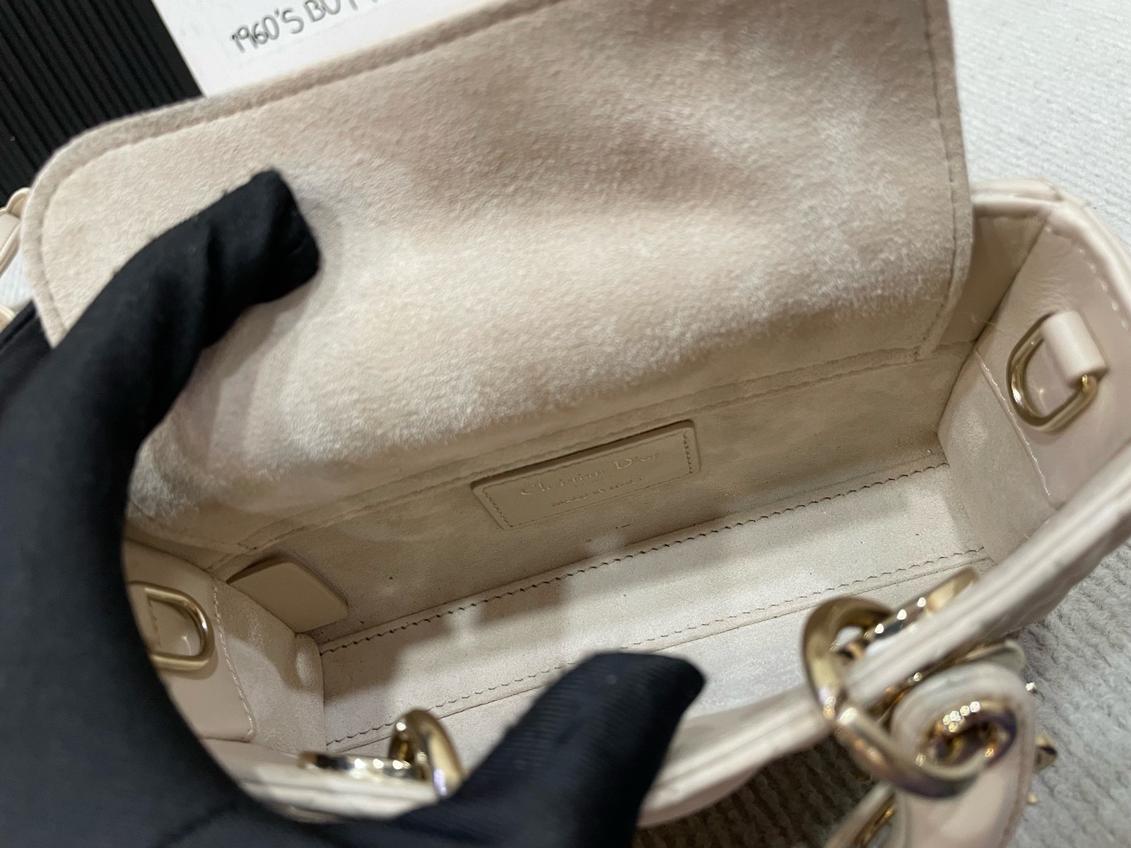 Christian Dior Lady D-Joy Horizontal Mini Crossbody Shoulder Bag Lambskin Beige