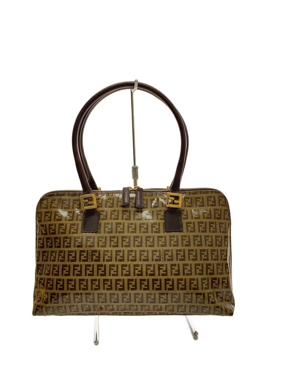 FENDI Zucchino Zucca Pattern Handbag PVC Camel All Over