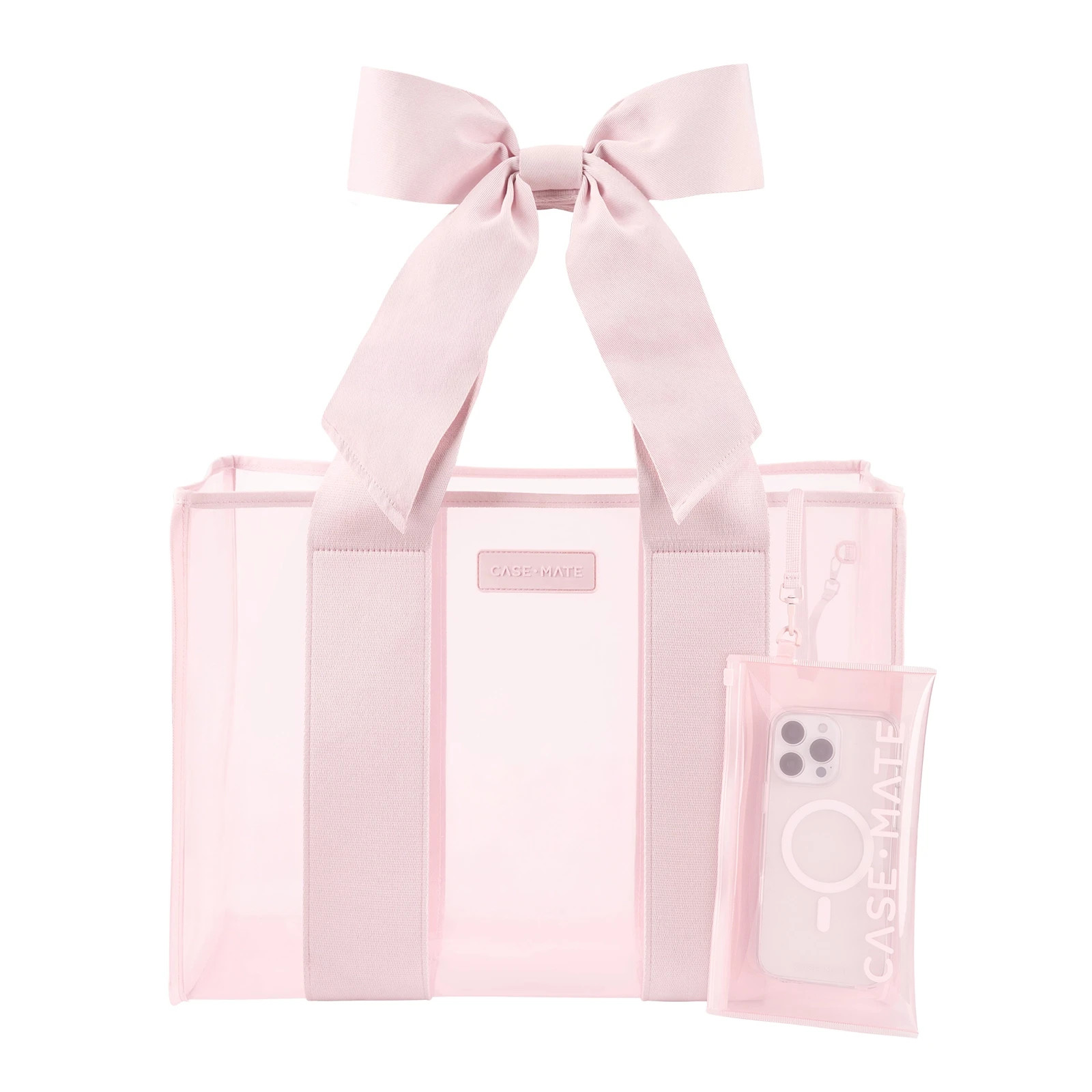 Case-Mate Pink Bow Jelly Tote Beach Bag Gym Clear Tote Waterproof Phone Pouch