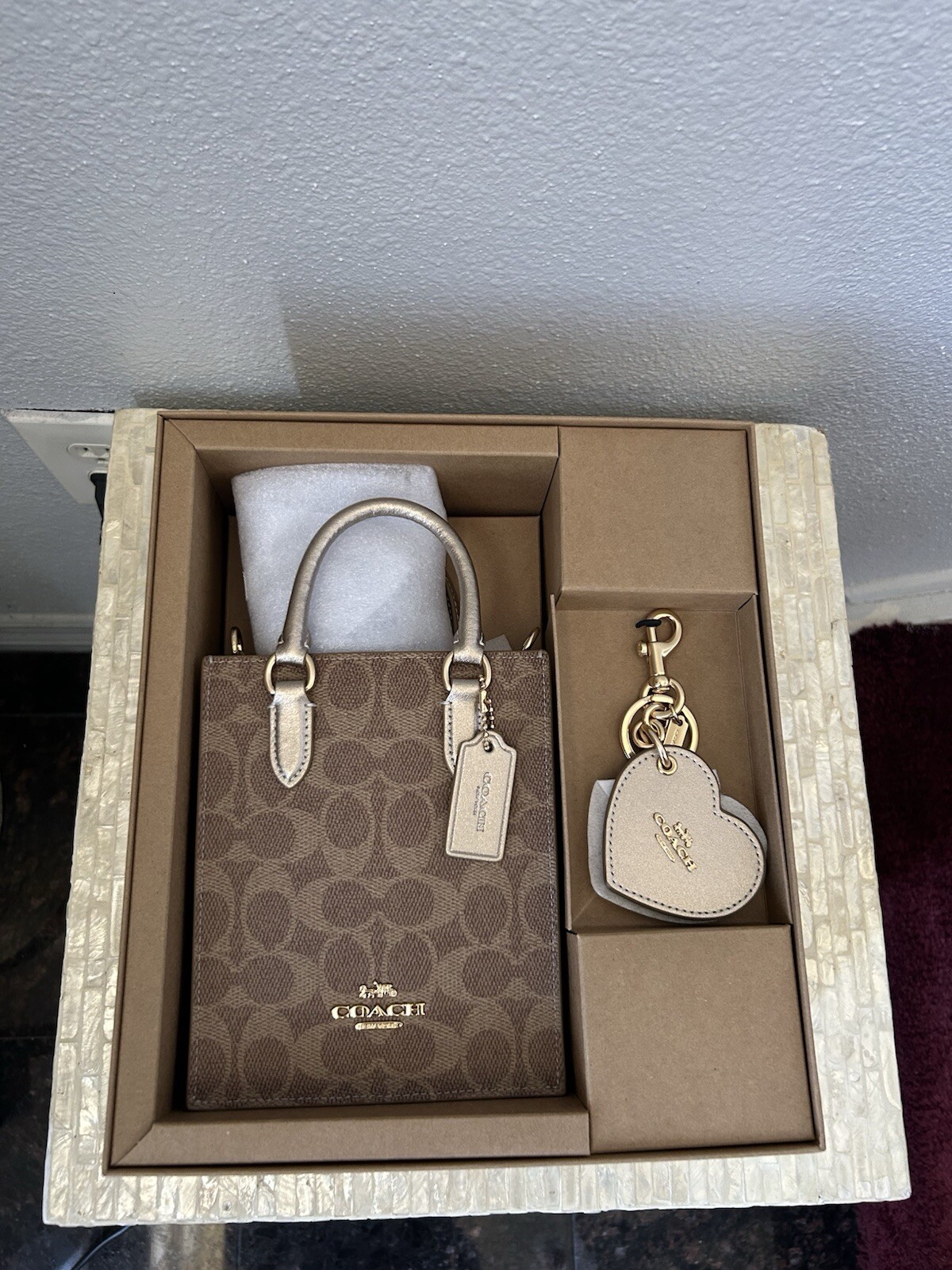 COACH Boxed Mini Tote Bag And Mirror Bag Charm Set In Signature Canvas CX188