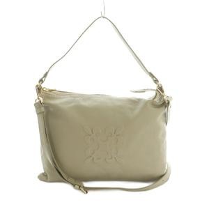 RUSSET Leather Shoulder Bag AB Vintage Gray Beige 22.5cm/8.9″ Women’s