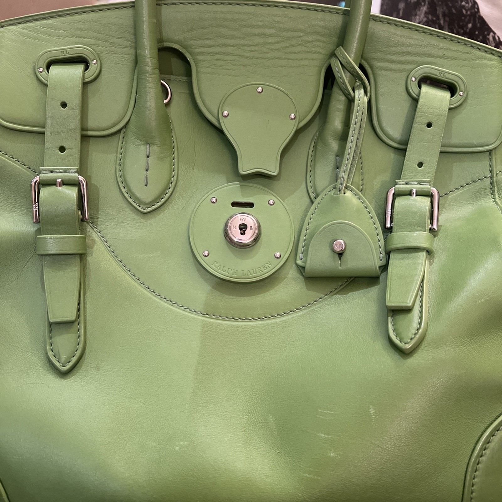 Ralph Lauren Rare Lime Green Ricky 33 Calfskin Soft Leather Bag Purse