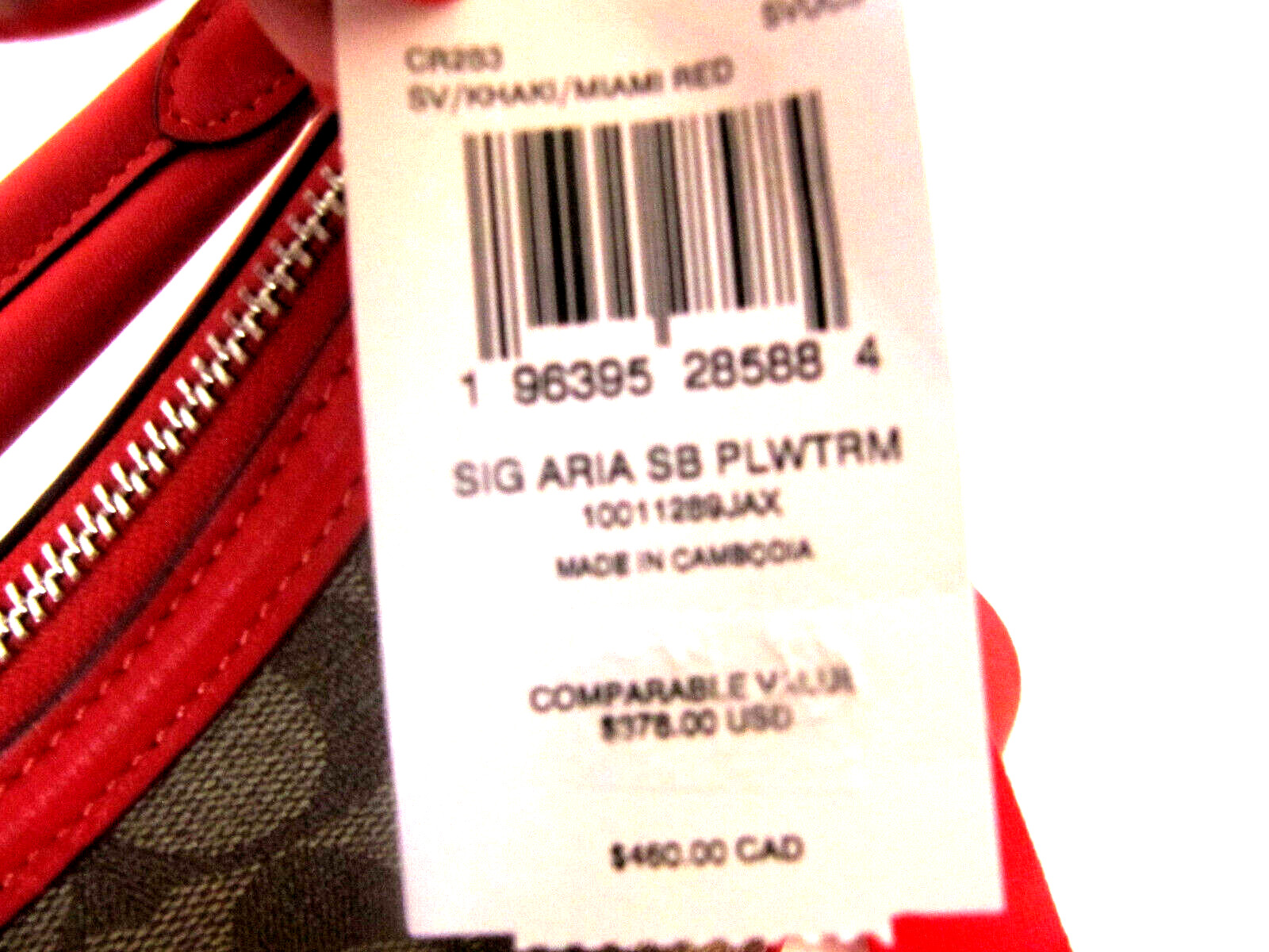 Coach CR283 Aria Shoulder Bag Crossbody Khaki Signature Miami Red Leather NWT