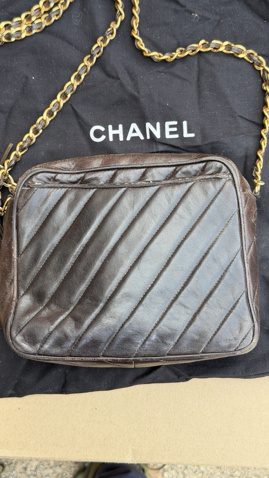 Chanel Brown Quilted Tassel Chain Shoulder Bag CC Logo Dust Bag Included