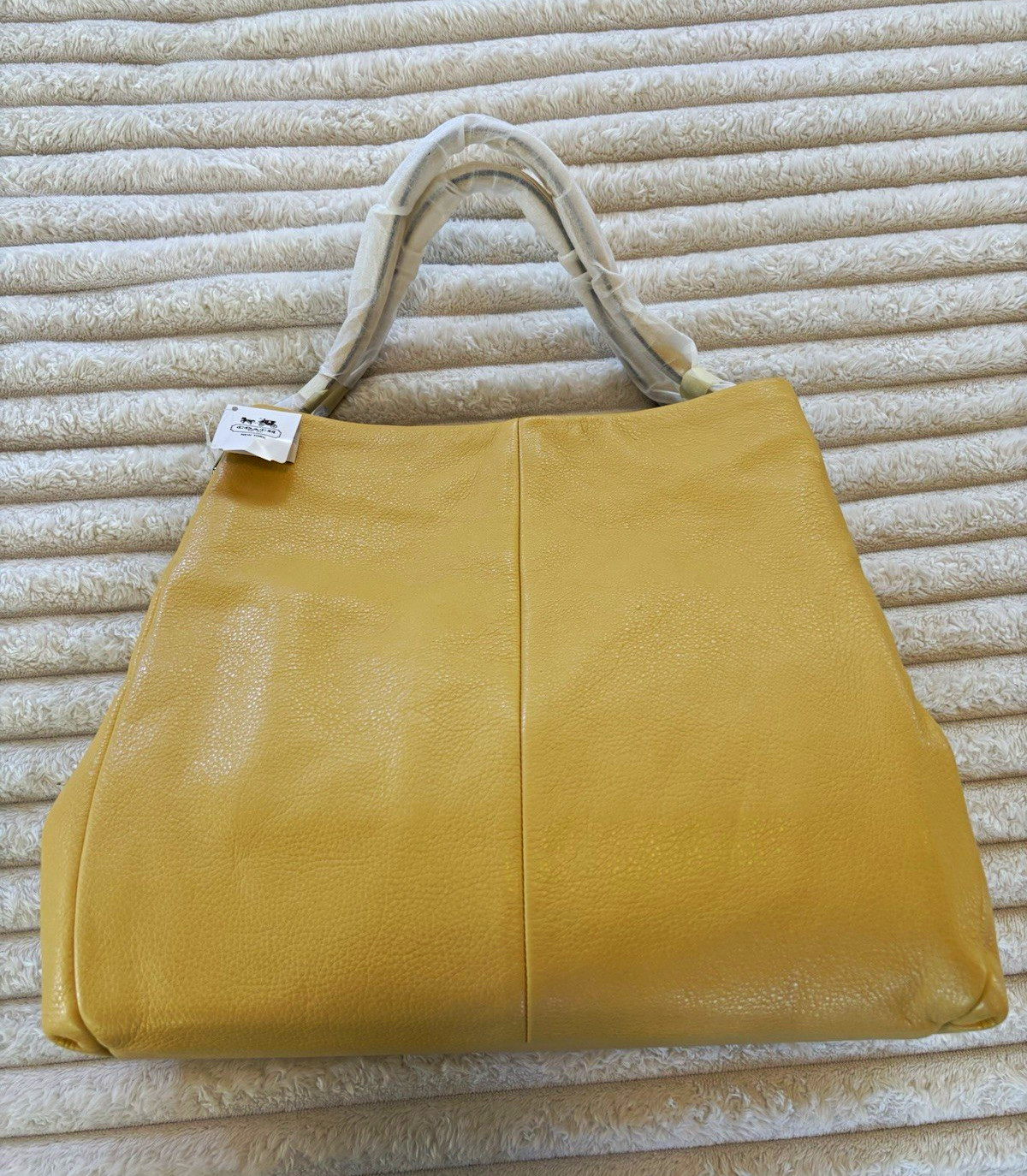 Coach Yellow Pebbled Leather Shoulder Bag Zip Top Silver Hardware Inner Pockets