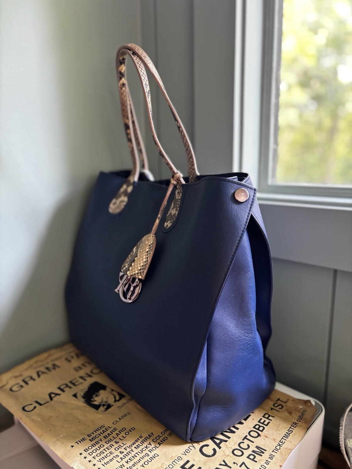 Christian Dior Diorissimo Exotic Python Leather Navy Blue Tote Bag EUC Authentic