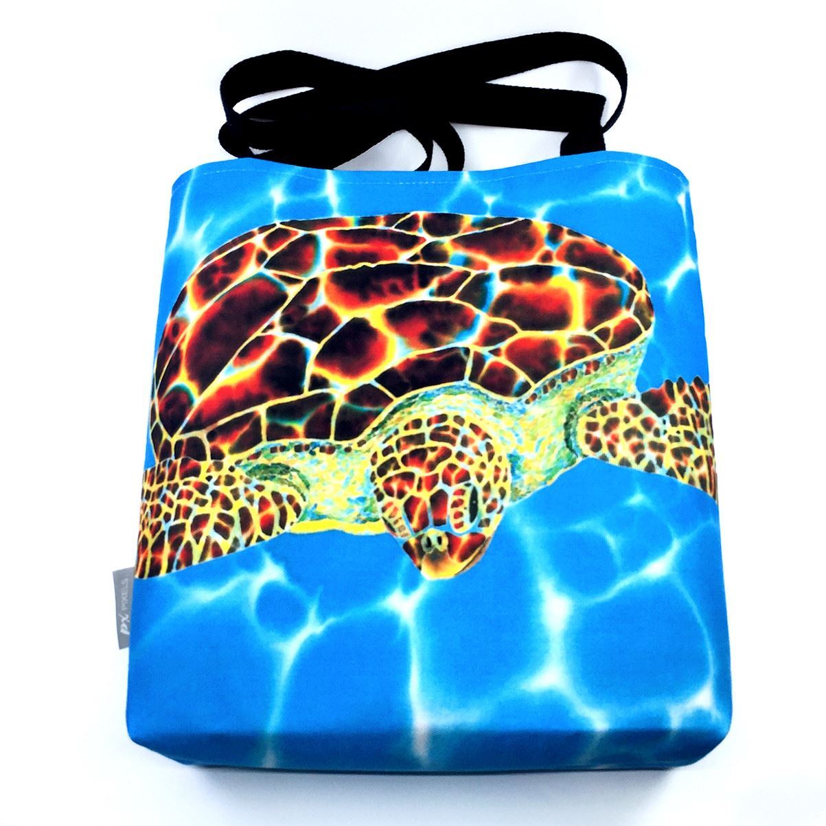 Hawksbill Sea Turtle Colorful Tropical Fabric Tote Bag 16″