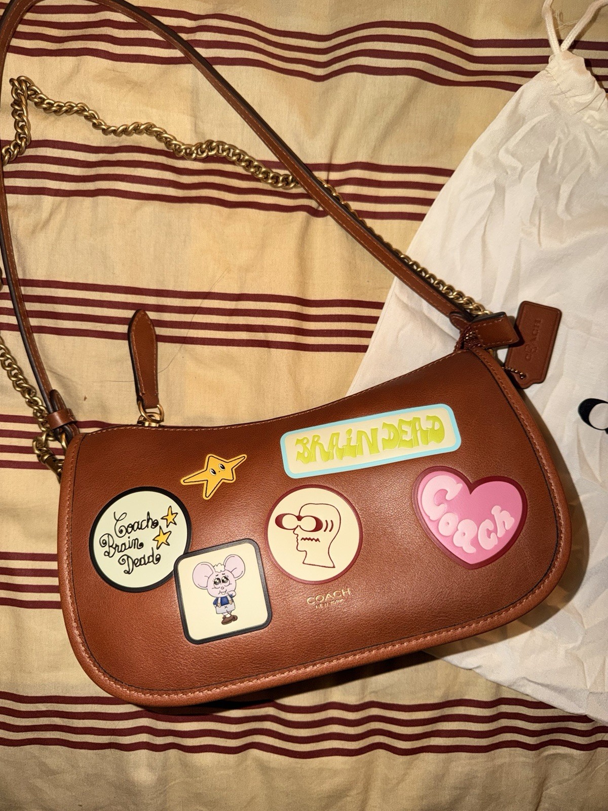 Coach x Brain Dead Burnished Waverly Shoulder Bag Patches Chain Strap Zip