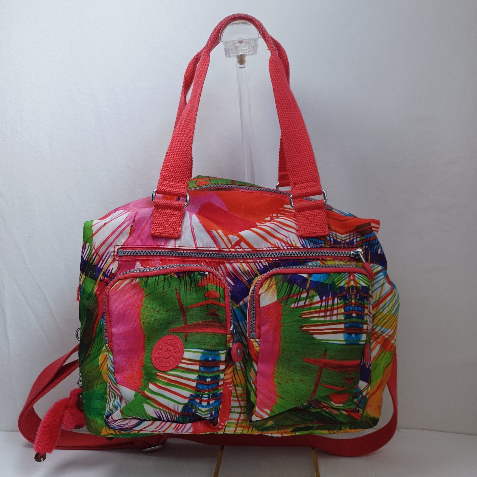 Kipling Defea Satchel Bag Multicolor Abstract Splatter Nylon Crossbody Handbag