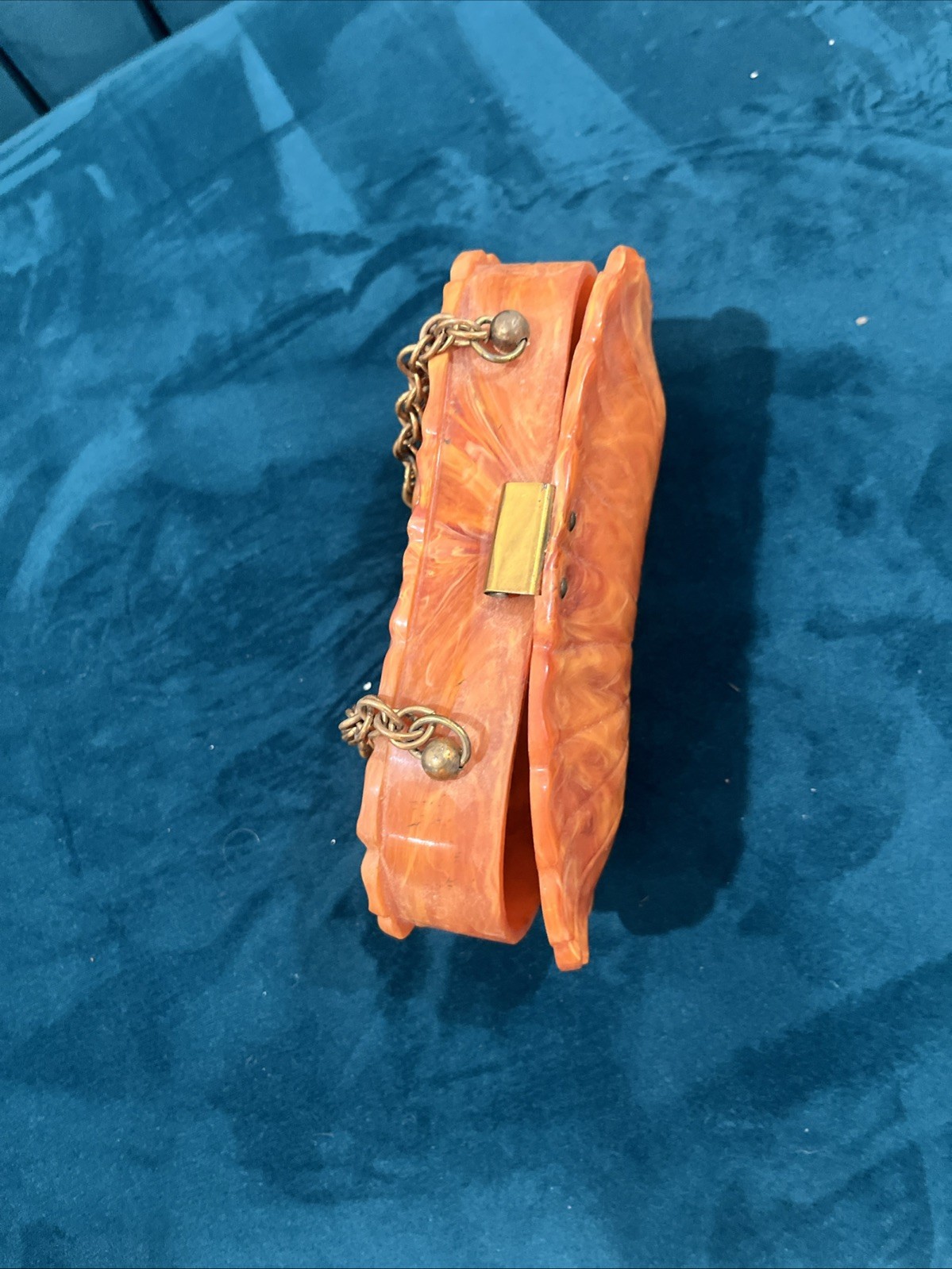 Vintage Bakelite/Lucite Hardy Shell Handbag Amber Tortoise Chain Clutch