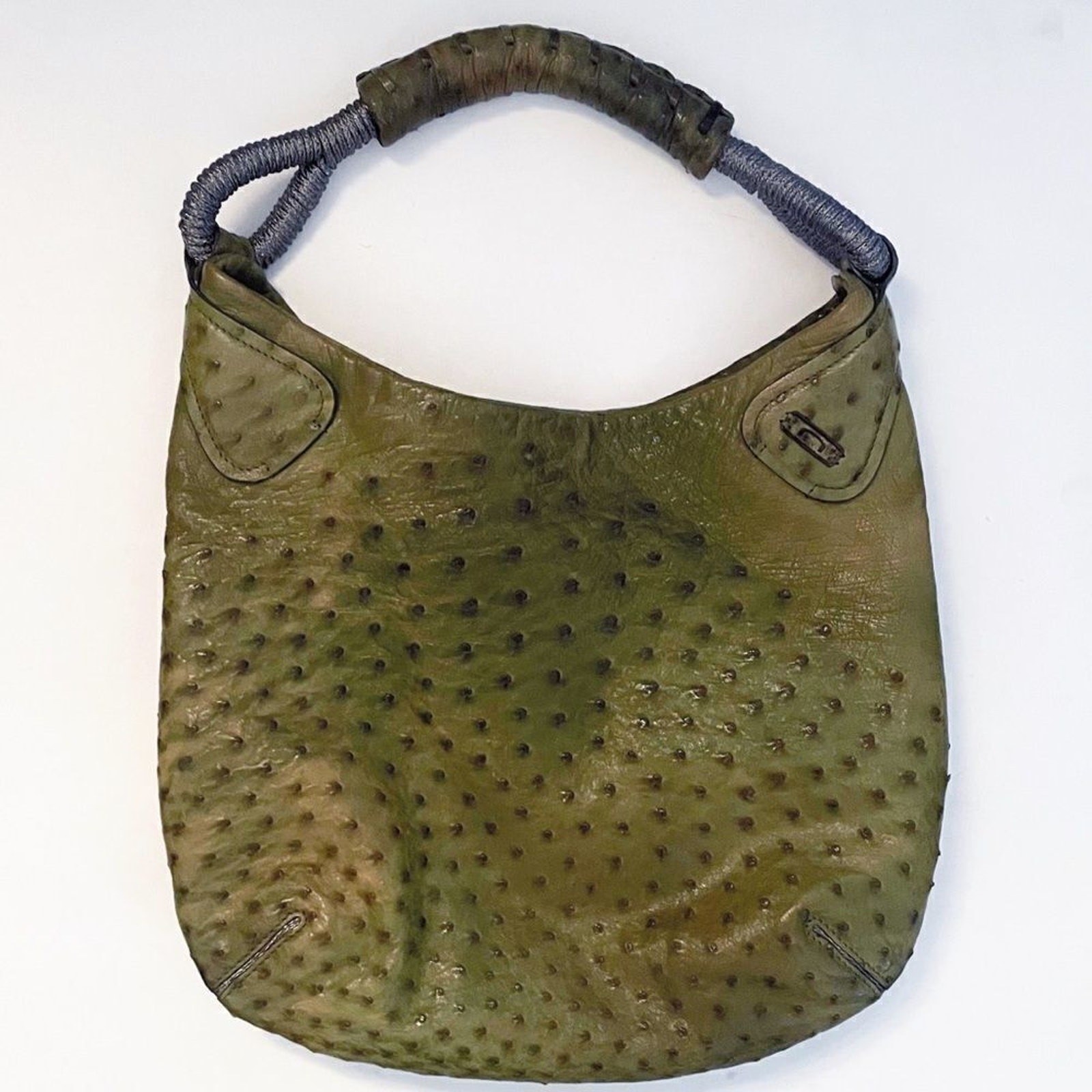 Nuti Ostrich Leather Green Classy Tote Shoulder Bag Struzzo Burro