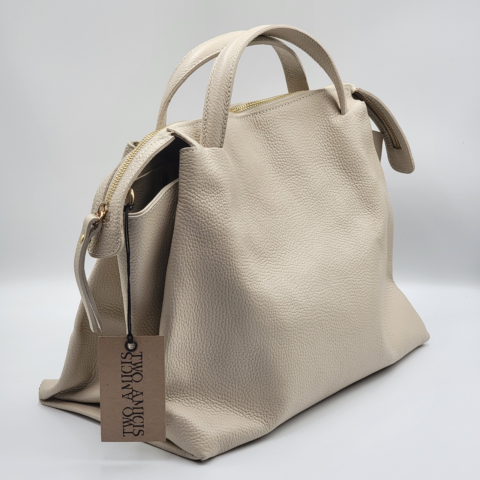 Two Amicis The Shopper Handbag Genuine Leather Purse Tote Made In Italy- NWT