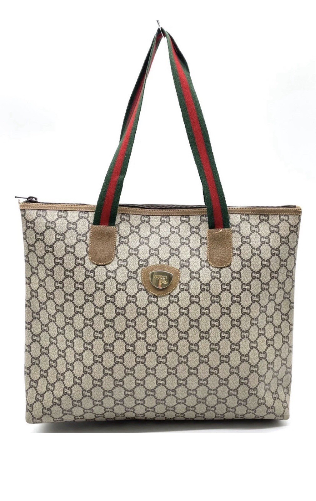 Vintage Gucci Plus GG Supreme Tote Bag Web Stripe Shoulder Bag Italy
