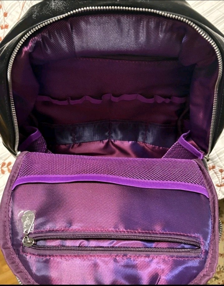 Younique Pleather Faux Leather Backpack Black Silver Zipper NEW