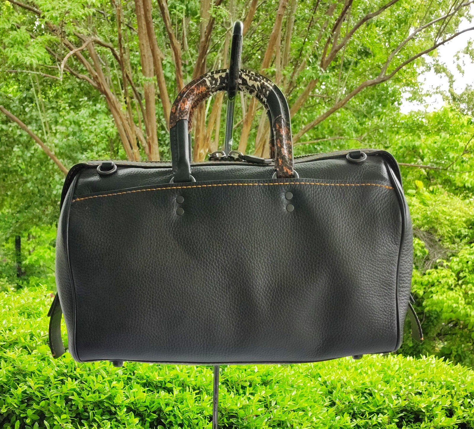 Coach 1941 LARGE 58689 Rogue 26 Black Leather Satchel with Exotic Trim