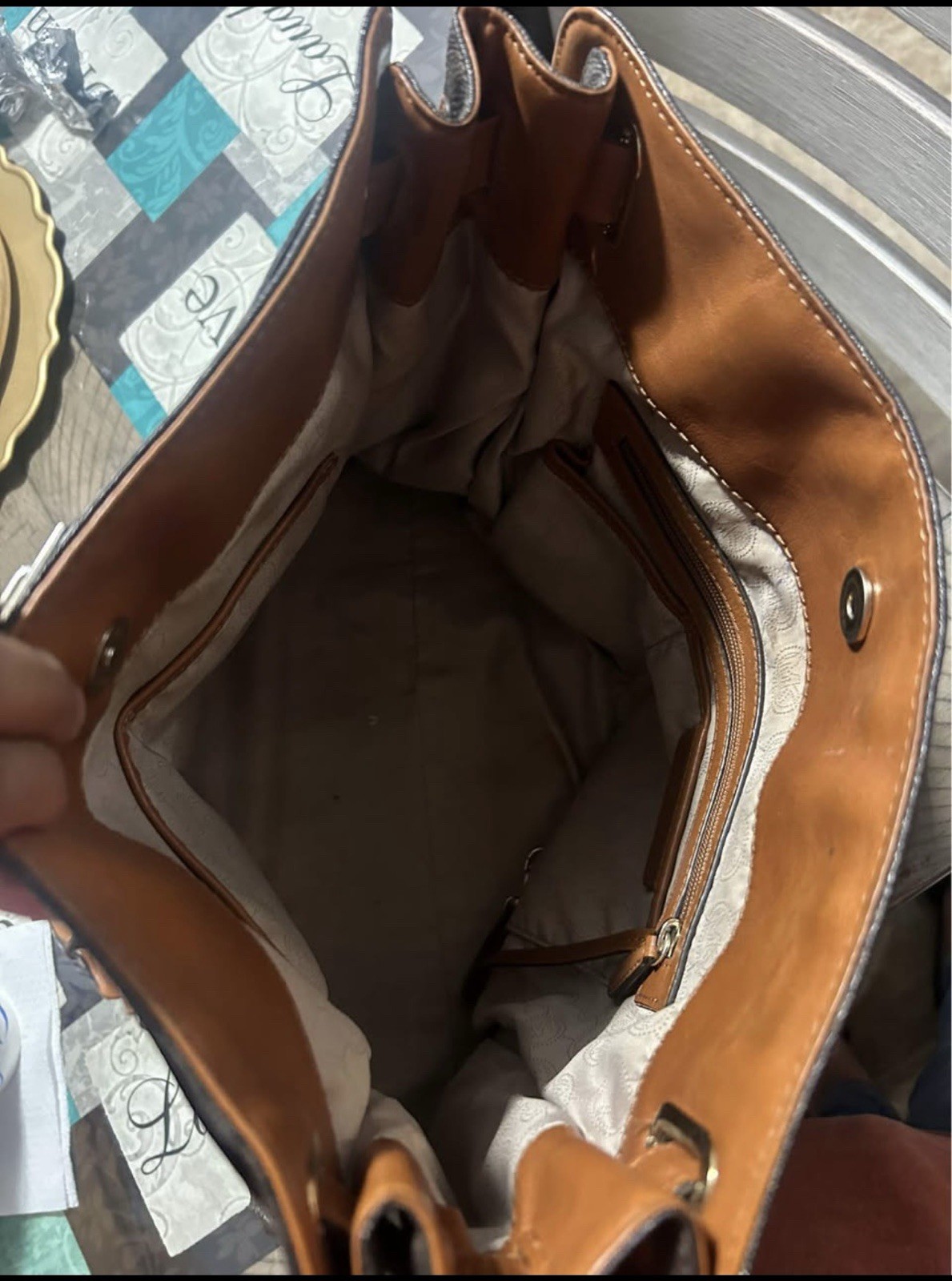 Michael Kors Brown MK Monogram Hamilton Satchel Top Handle w Strap, Gold