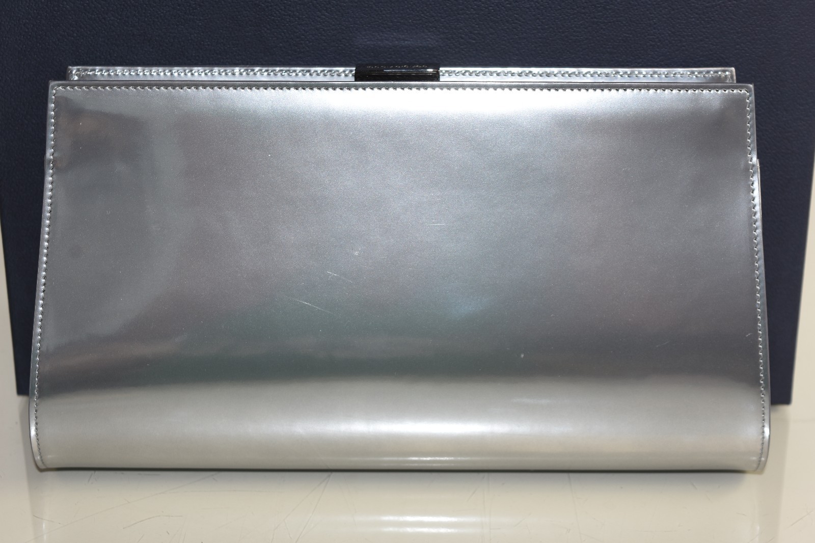 $1265 NEW Sergio Rossi Clutch Bag Chameleon Silver Patent Leather Mirror RARE