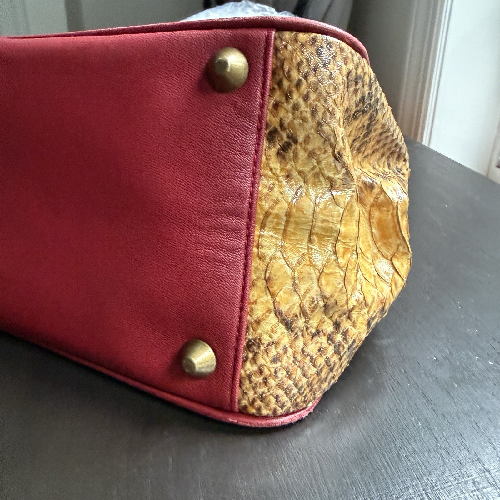 Sloane & Alex Vintage Style Python Embossed Leather Doctor Bag Frame Satchel