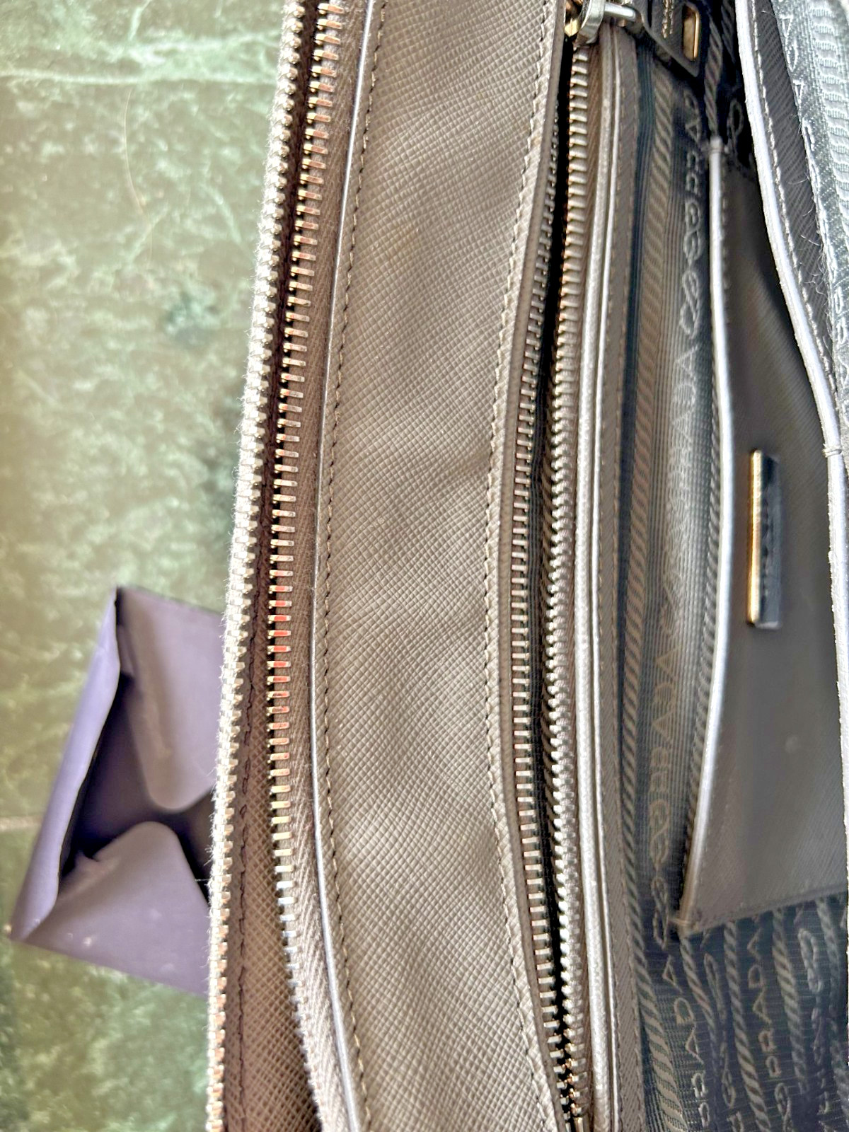 Authentic Prada w/Certificate Saffiano Leather Gray Medium Double Zip Tote