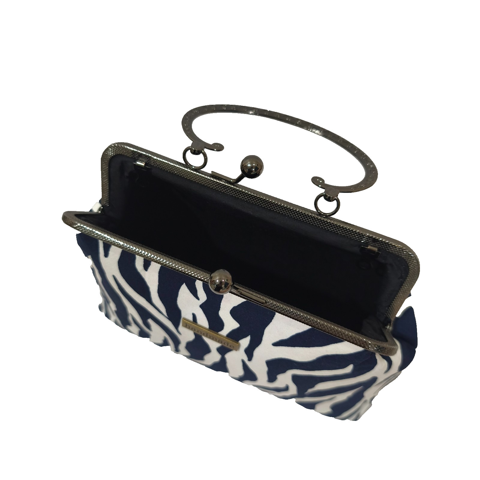 Handmade Zebra Print Kiss Lock handbag Clutch | Vintage Metal Frame Evening Bag