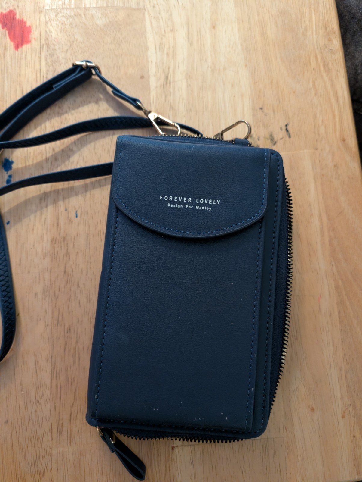 Forever Lovely Navy Blue Crossbody Bag with Gold Zipper Accents for Women