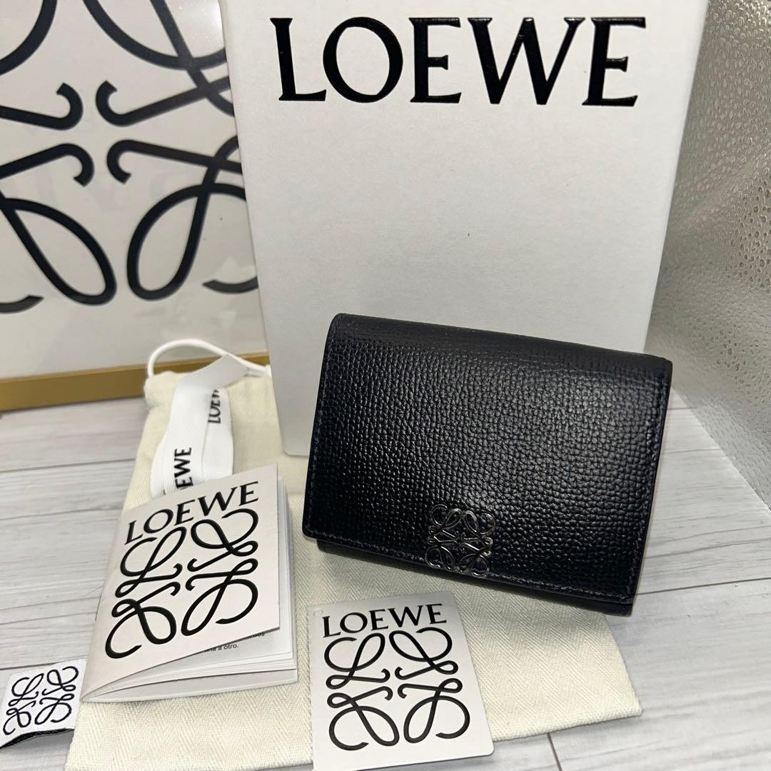 LOEWE Tri fold Wallet Black with Box Accessories