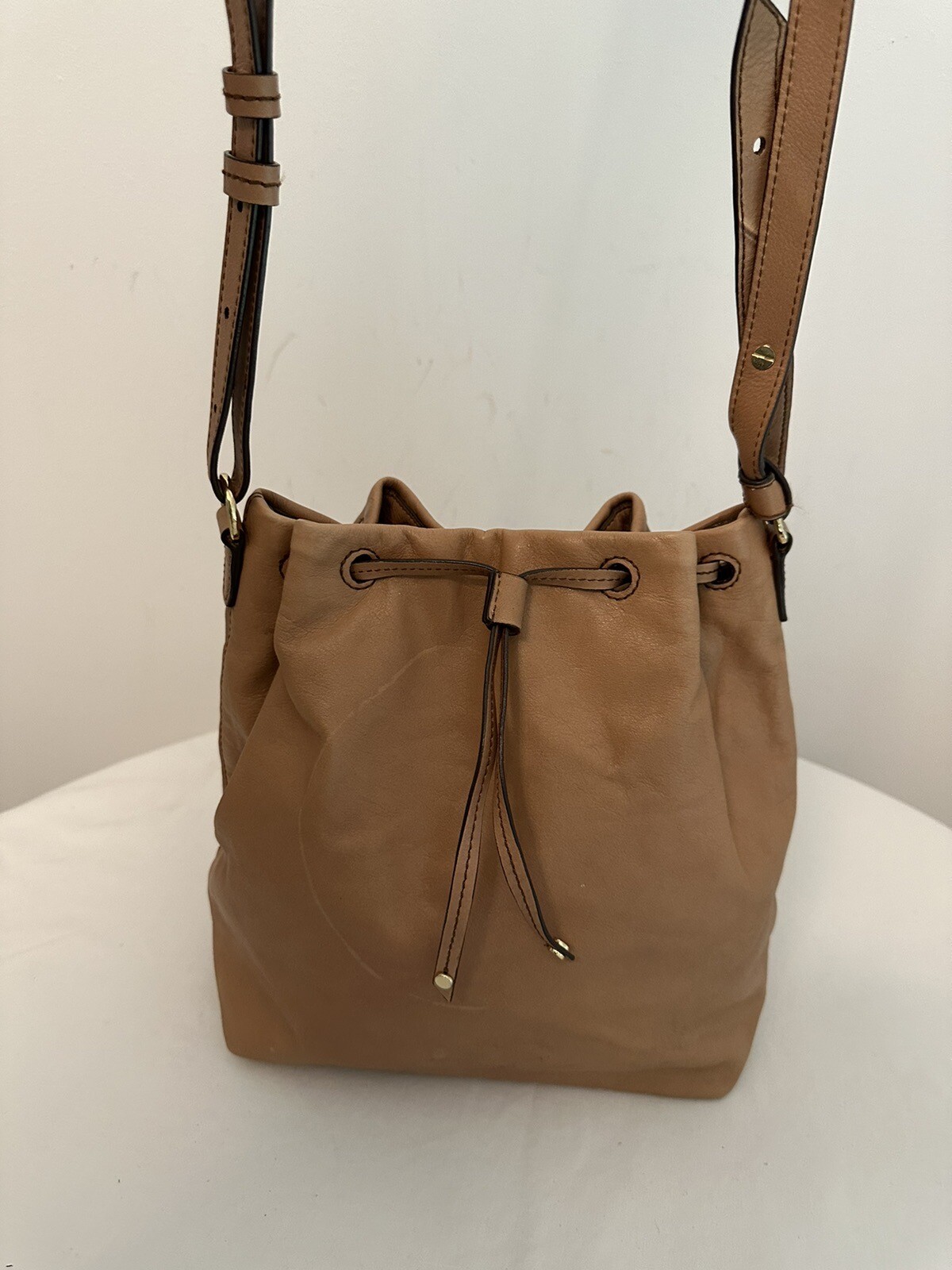 Banana Republic Brown Leather Drawstring Bucket Shoulder Crossbody Handbag