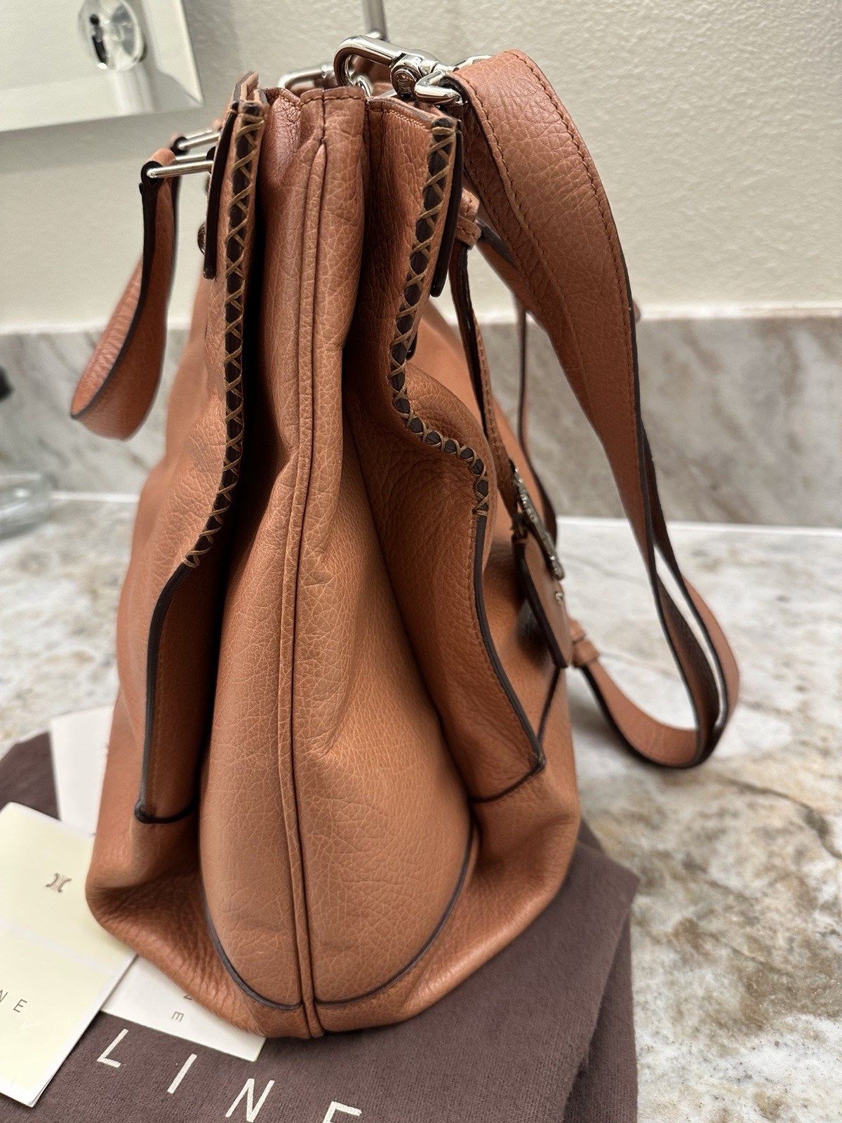 CELINE Orlov Brown Satchel Top Handle Bag w/ Strap, Charm, Dust Bag, Cards