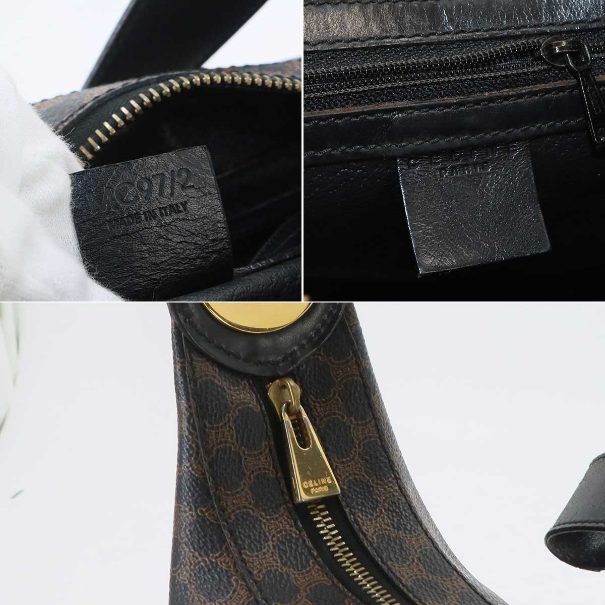 CELINE Macadam Shoulder Bag PVC Leather Black Brown Vintage Purse 90335401