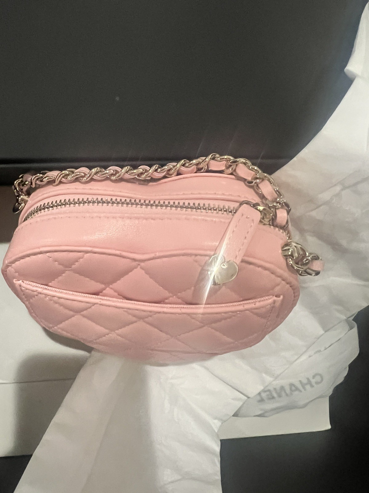 Auth BNIB Chanel 25B Small Heart Bag Pink Lambskin Clutch With Chain