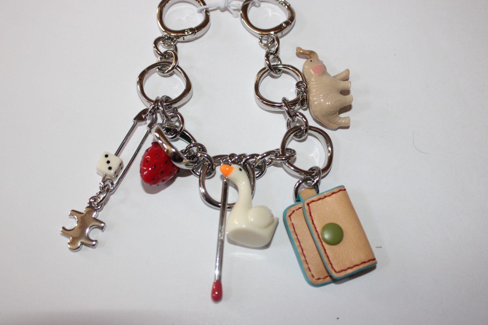 NWT TORY BURCH SWAN MULTI CHARM KEY FOB