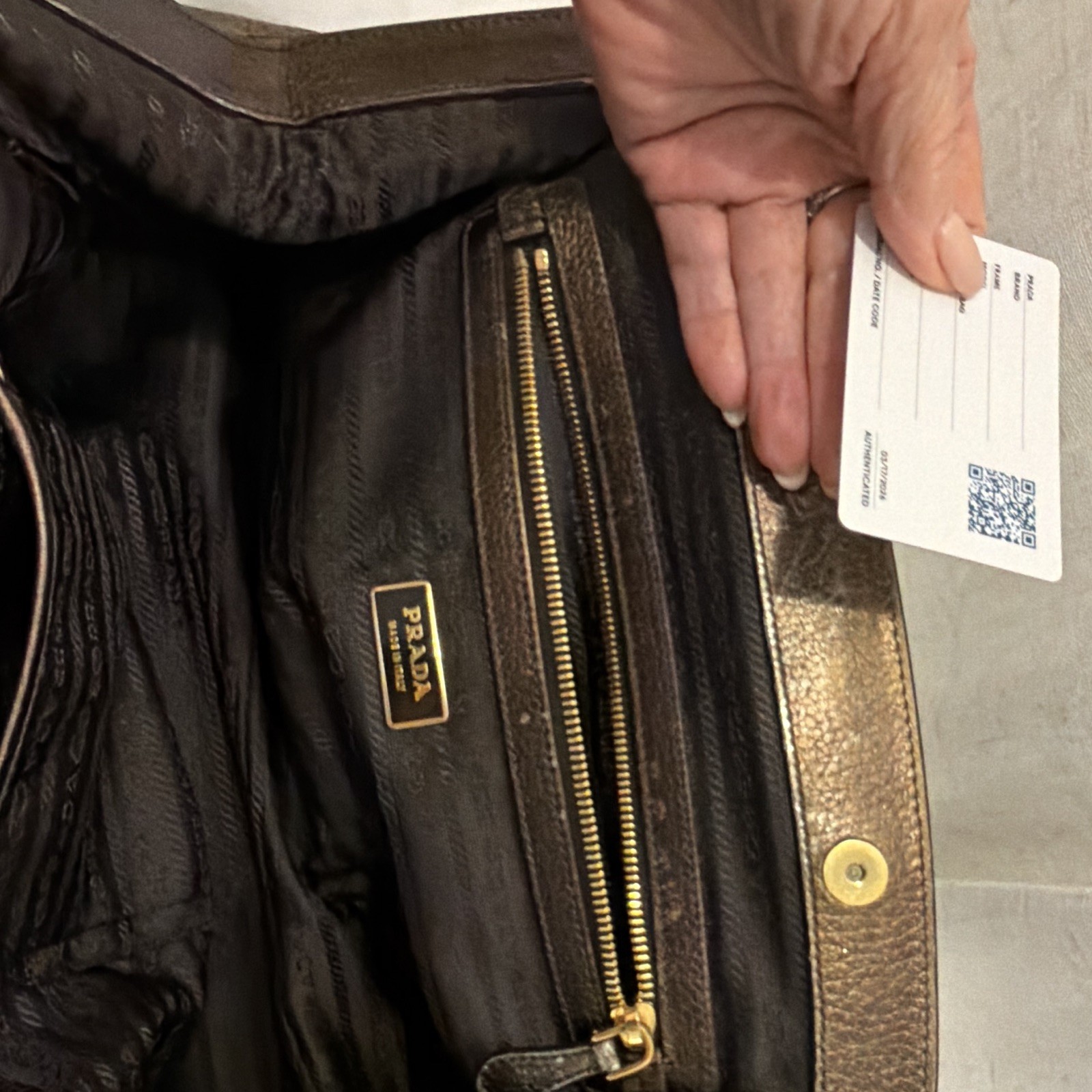 PRADA Brown Pebbled Satchel Top Handle Double Handles Zip Logo Bag Charm