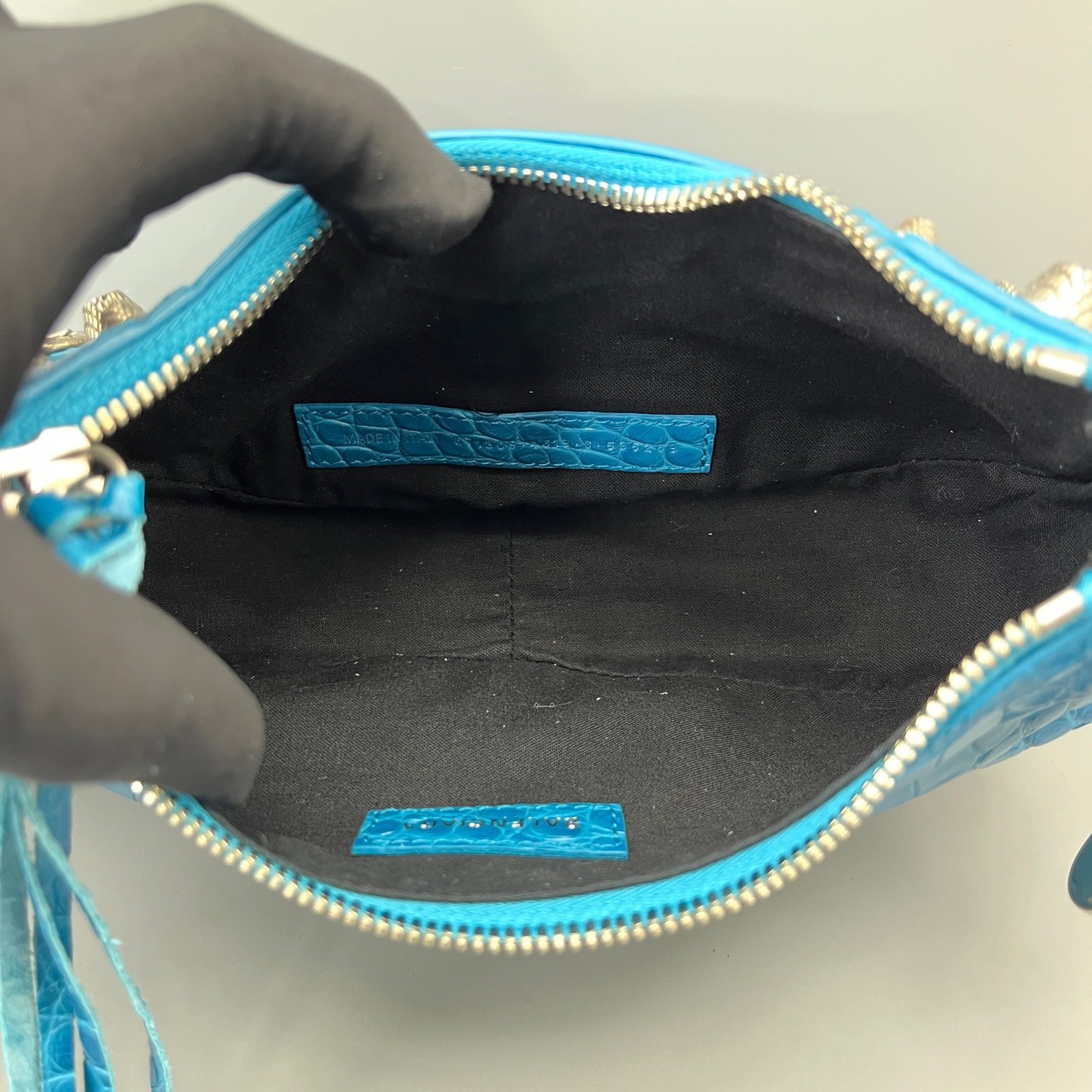Balenciaga Le Cagole XS Studded Bright Blue Leather Shoulder Bag Y2K Authentic