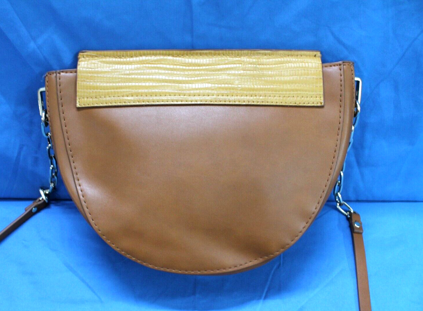 ZARA BASIC Brown FAUX LEATHER Lizard Print Flap CHAIN LINK STRAP Crossbody Bag