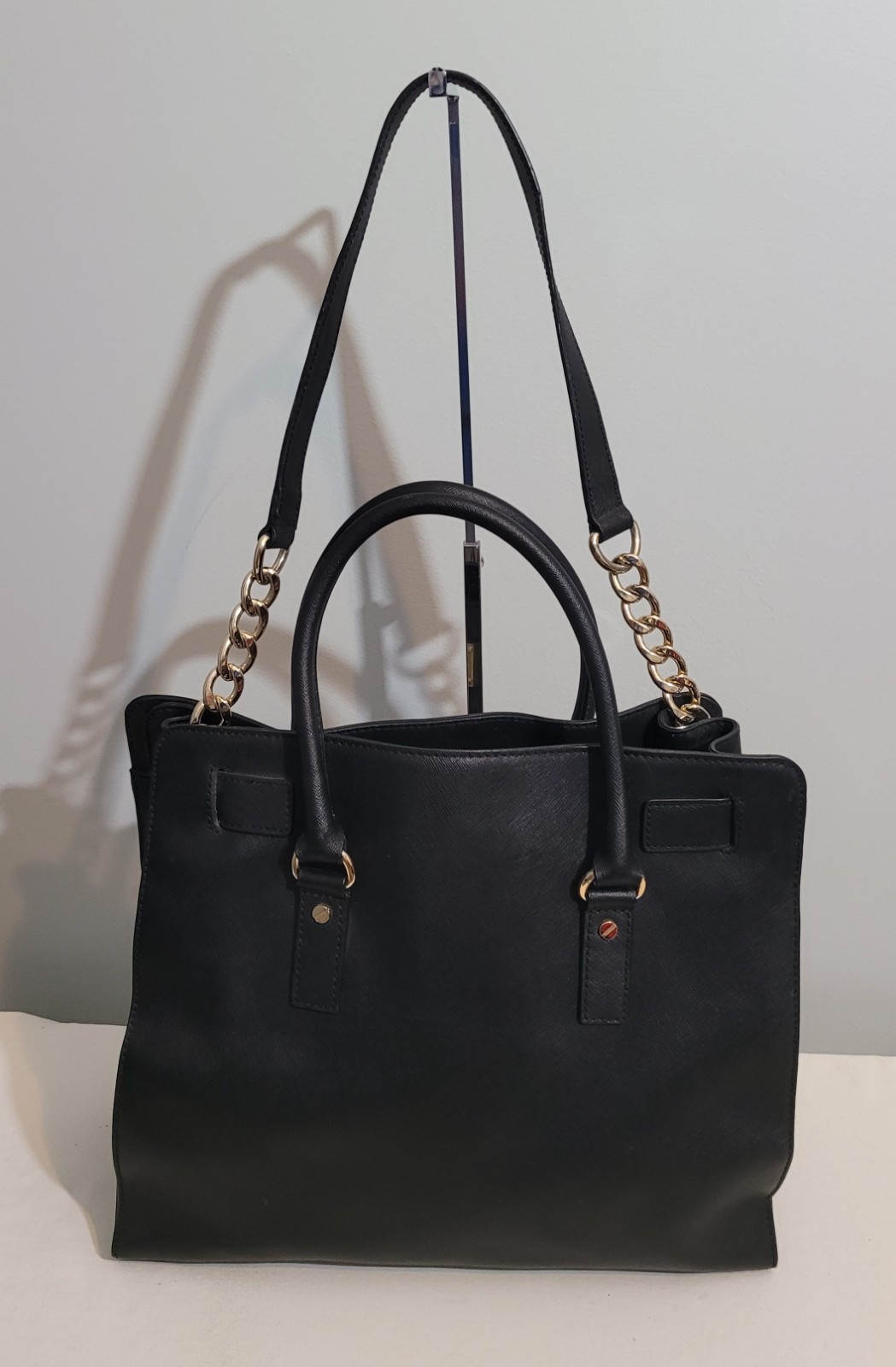 Michael Kors Hamilton Black Saffiano Leather Tote Shoulder Bag Lock Purse