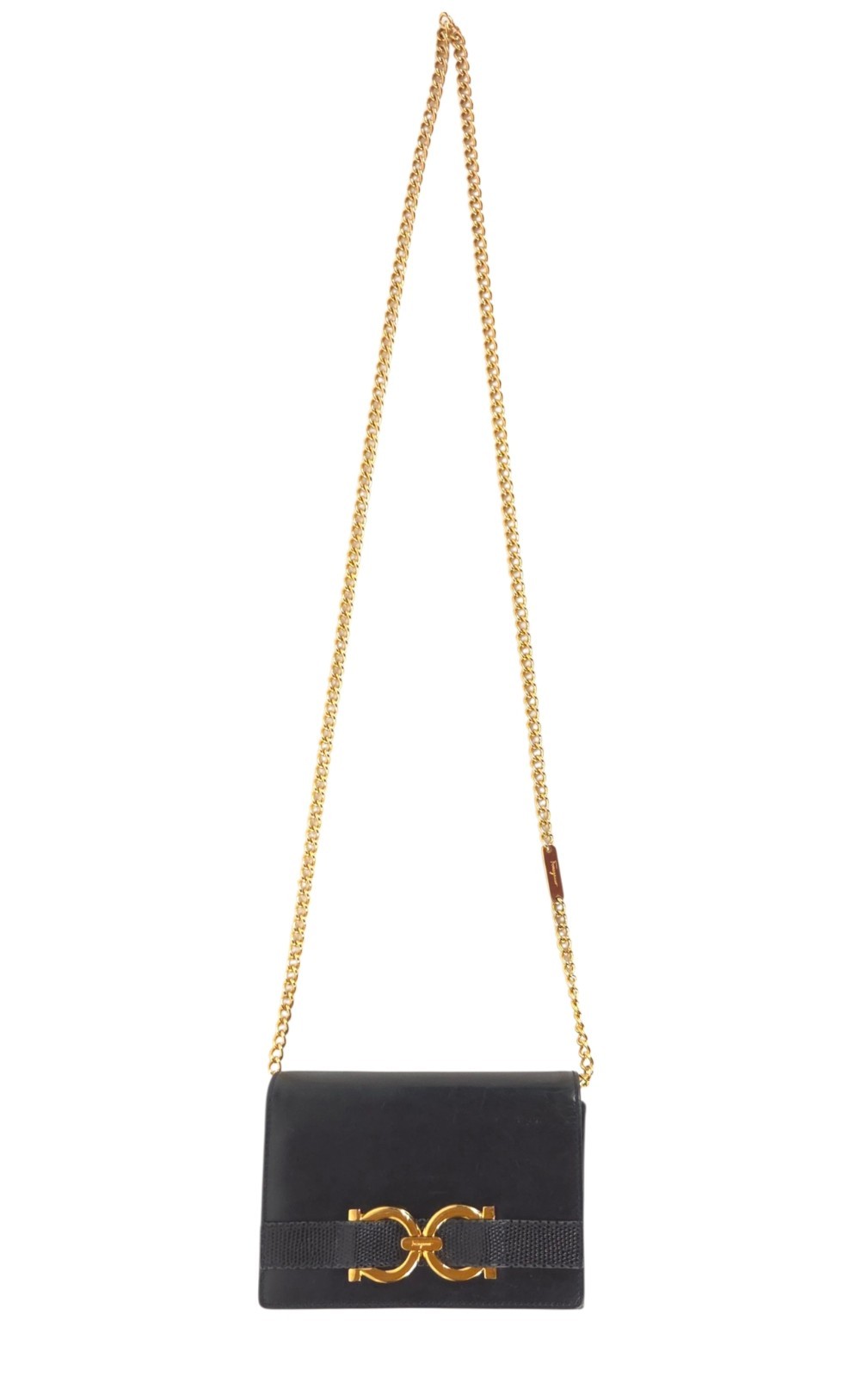 Vintage Salvatore Ferragamo Horseshoe Chain Flap Bag OS Women Black Leather Rare