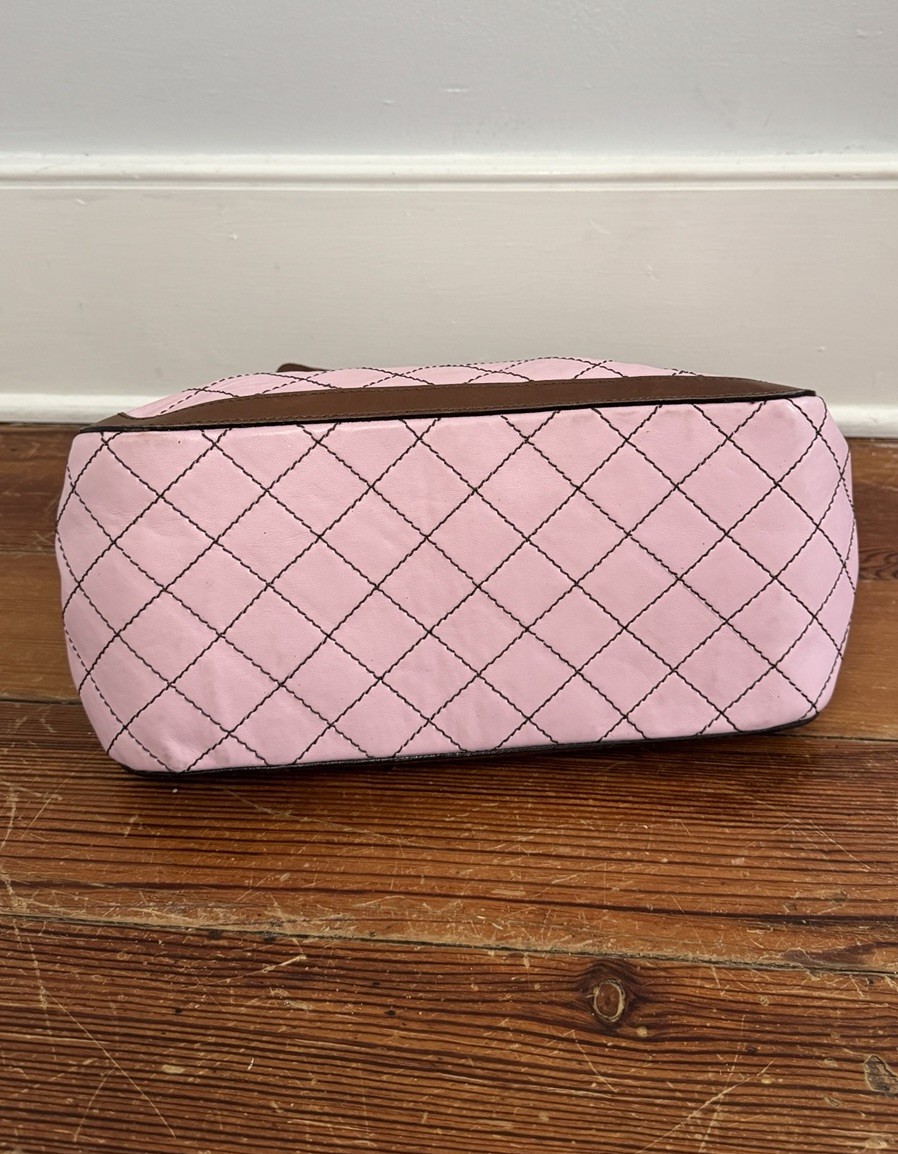 Moschino Cheap & Chic Pink Quilted Leather Shoulder Tote Bag Purse Brown Y2K