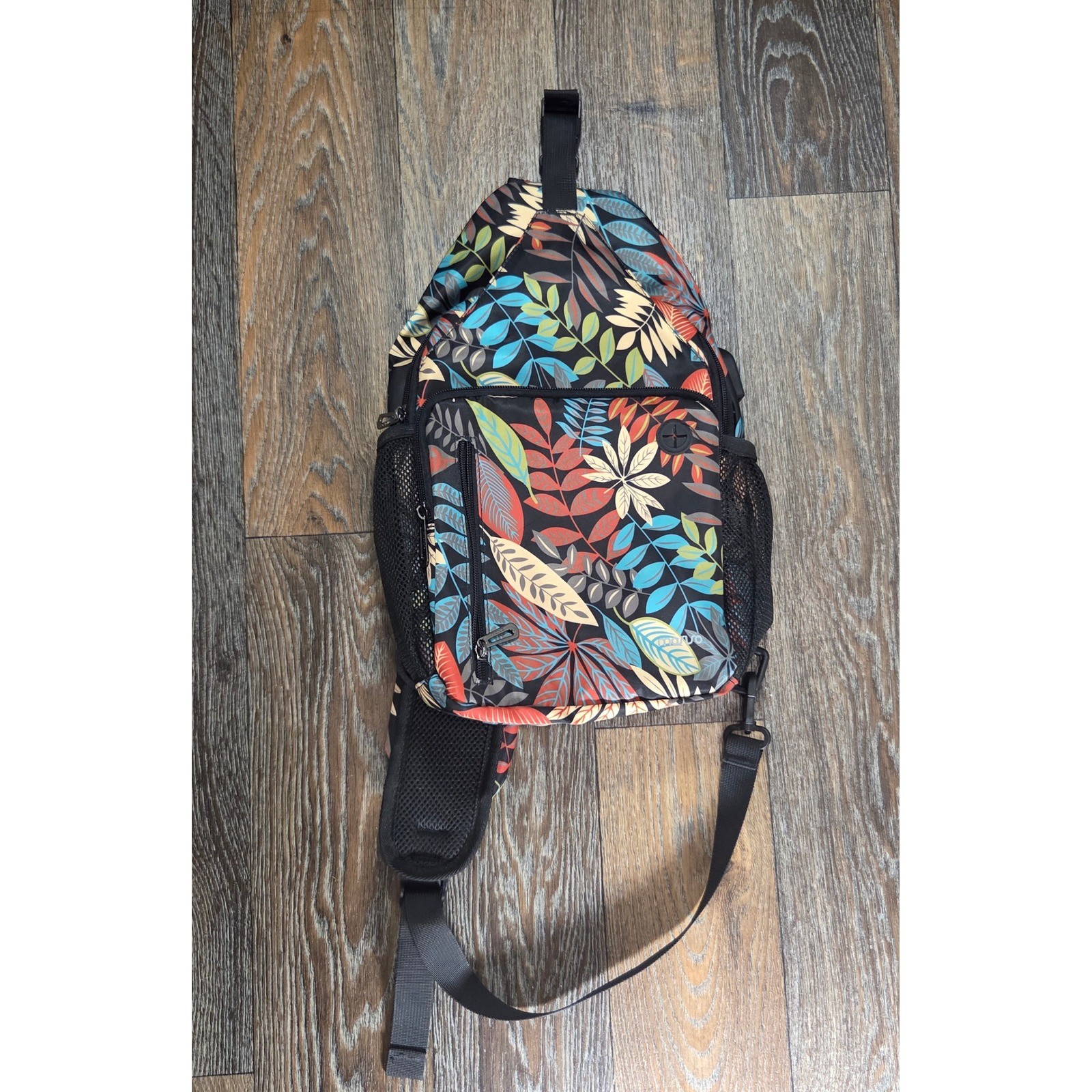 Mosiso Tropical Leaf Sling Backpack Crossbody Shoulder Bag Hiking Travel Black