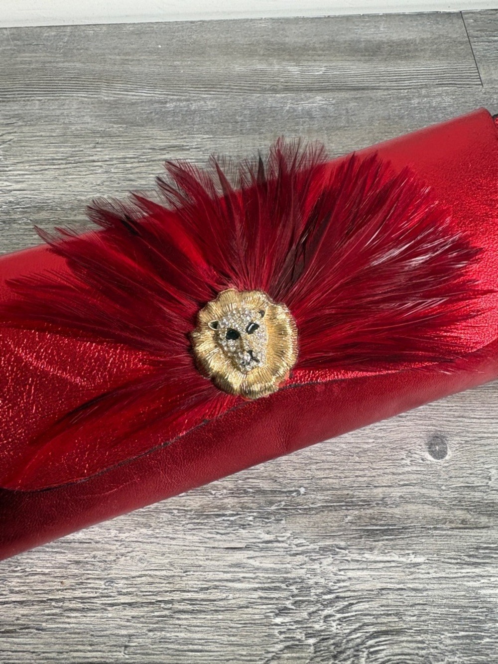 Luxury Handcrafted Metallic Red Leather Clutch